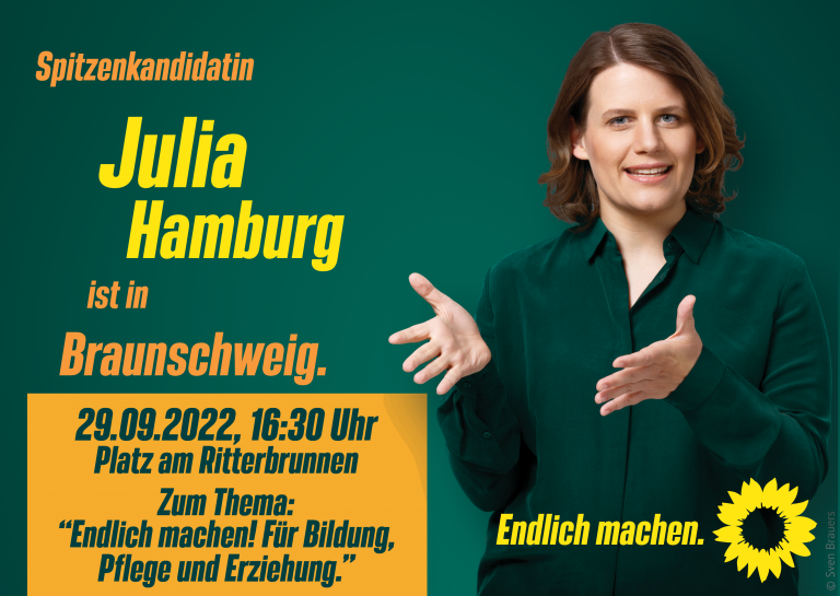 Spitzenkandidatin Julia Willie Hamburg wird in Braunschweig Fragen der Bürger*innen beantworten.